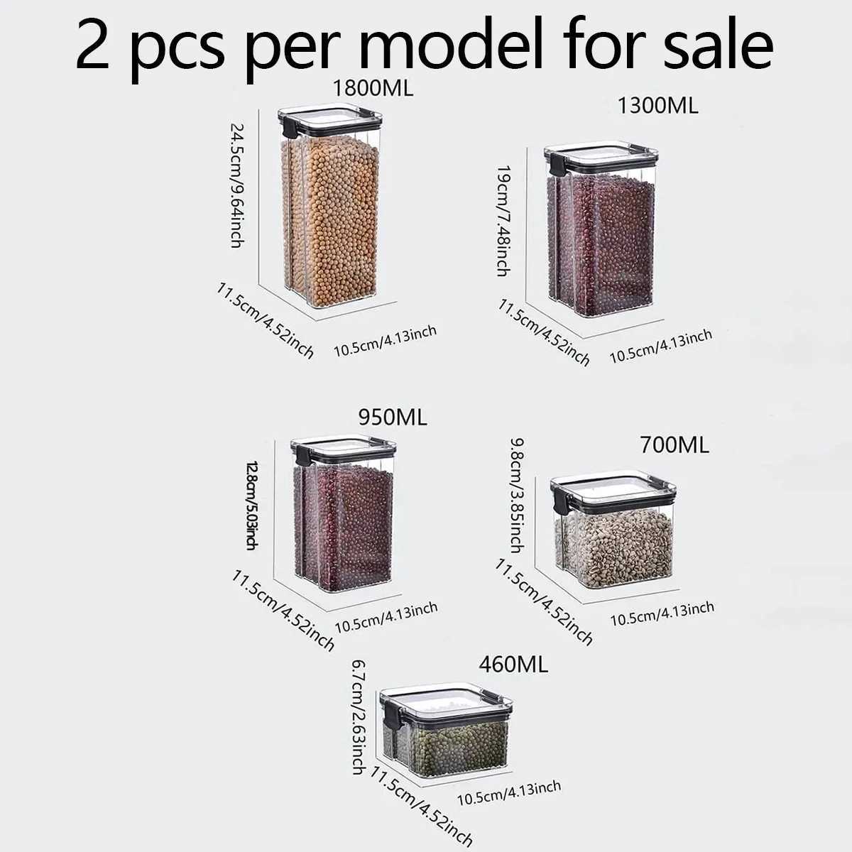 2pcsTransparent sealed cans plastic food cans sealed square freshkeeping boxes dried fruits spices tea storage boxes C251008