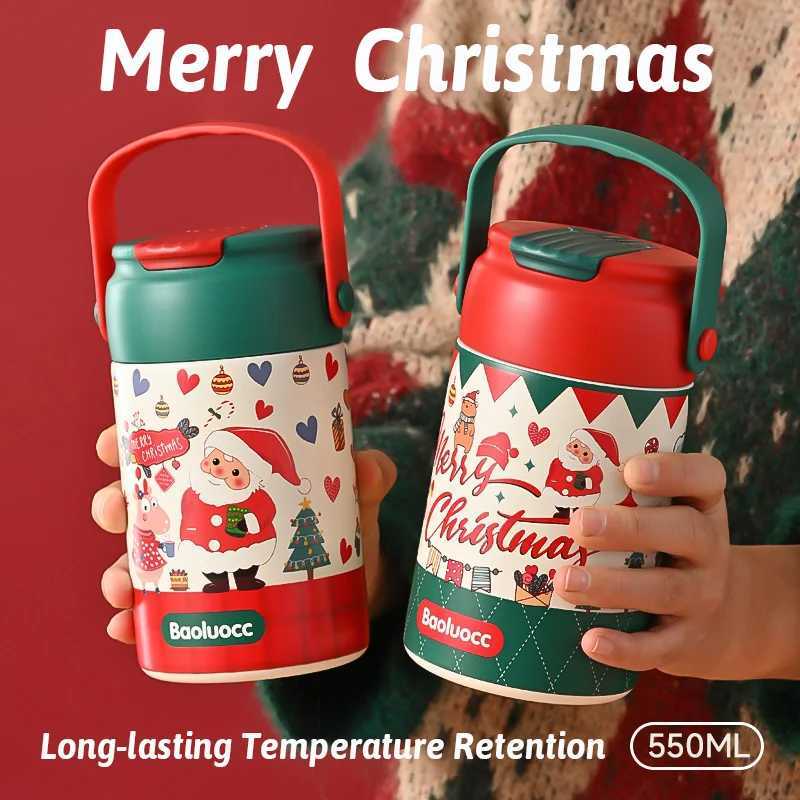 550ml Christmas Stainless Steel Thermos Bottle Insulation Thermal Cup Tumbler with Straw Santa Claus Xmas Gift for Girl Friend C251008