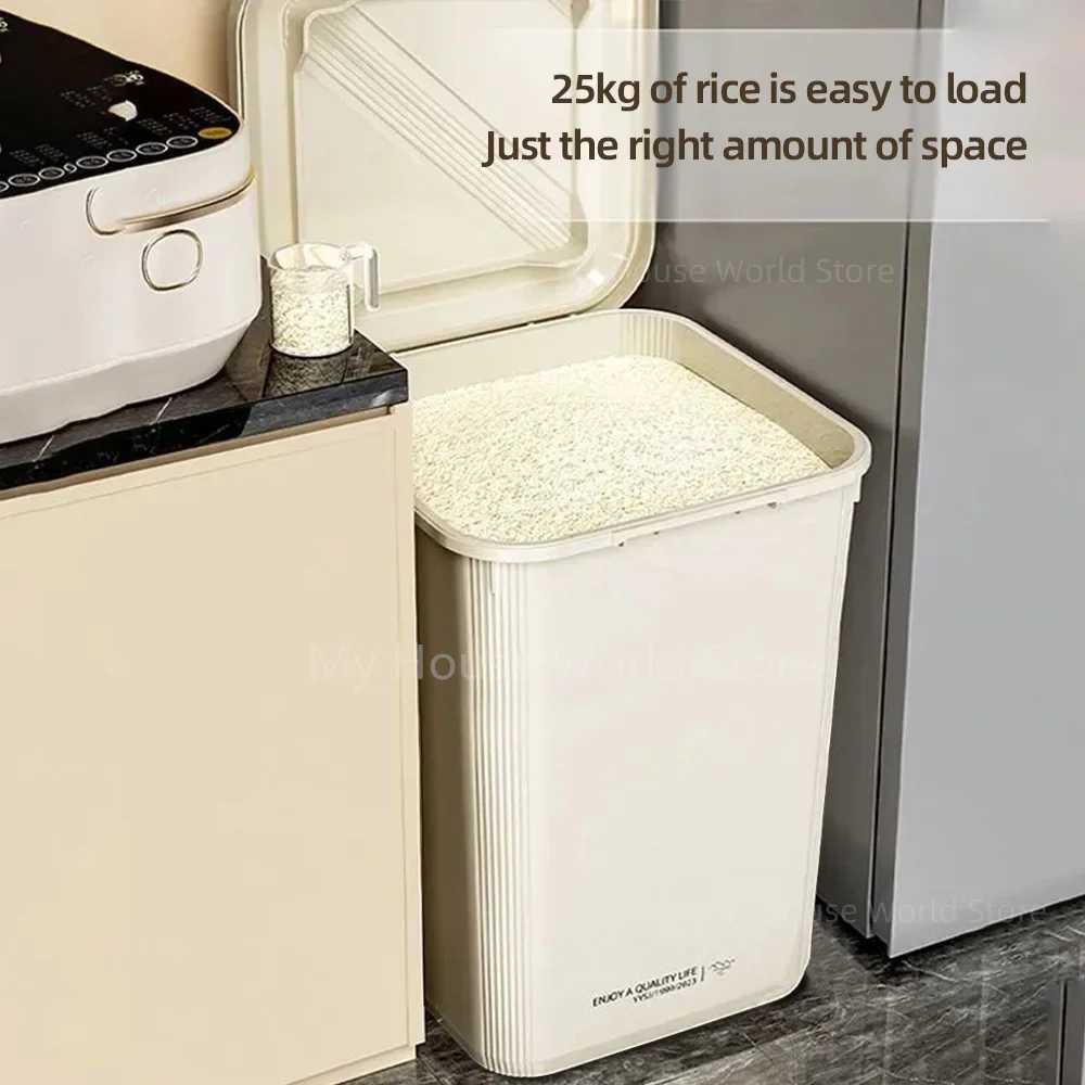 510KG Rice Storage Box Sealed Cereal Dispenser with Buckle Waterproof Insect Proof Grain Pet Food Container Kitchen Organizer C251008
