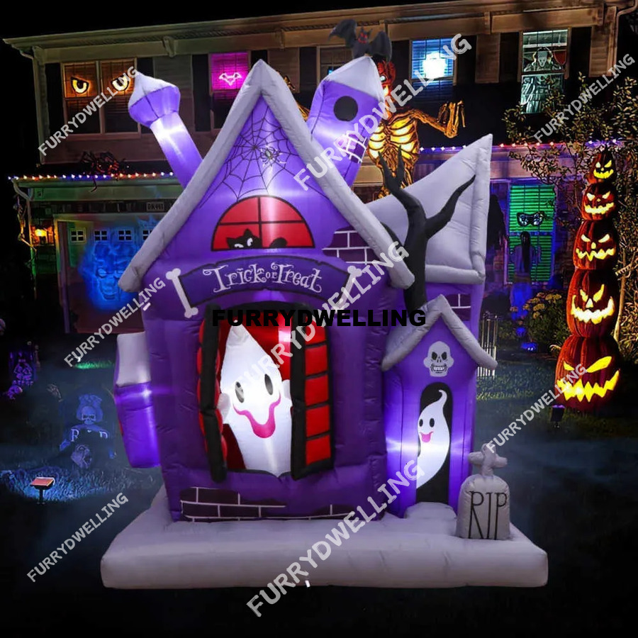 Dwe74 7Ft Iatable Ghost House Decoration Builtin LED RIP Skeleton Tombstone Ornament Outdoor Yard Garden Halloween Toys T250903