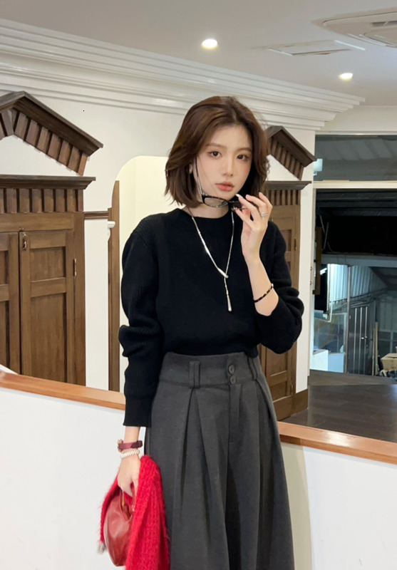 Loose Lazy Style Round Neck Knitted Sweater for Women Autumn Winter Elegant Versatile Fashion Sweater 210415