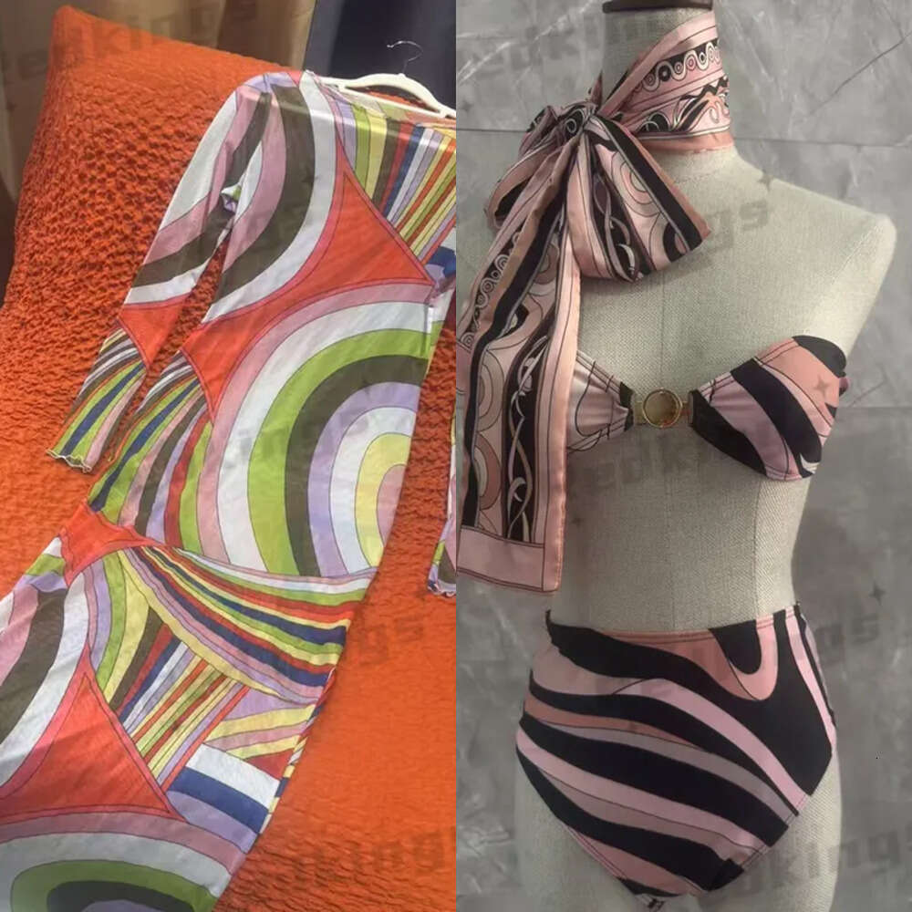02 01 Ensemble 3 pièces de bikini et short pour vacances, maillot de bain de styliste, imprimé classique, maillot de bain de plage
