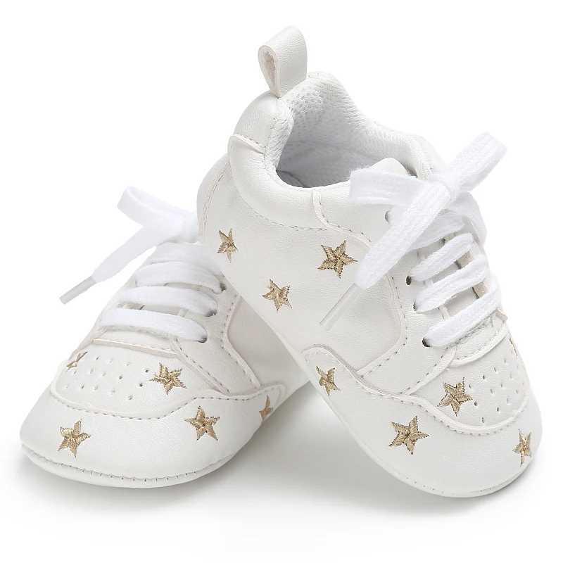 Baby White PU Sneaker Nonslip for Toddler Boys and Girls Cute Embroidery Stars and Hearts C251008