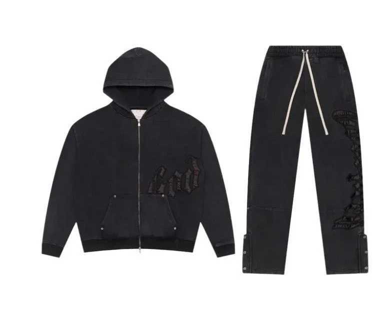 Y2k Retro Zipper Hoodie and Sweatpants 2piece Set Washed Cotton Men Women Tracksuit Gothic Letter Loose Sweatshirt Jogger Suit L251008