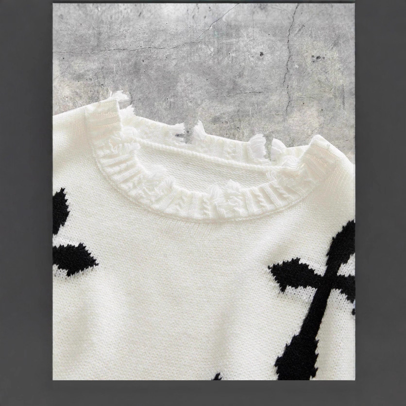 Harajuku Fashion Mens and Womens Couple Fall and Winter Sweater Y2K Cross 90s Gothic Fitted Round Neck Tops Clothing 250819