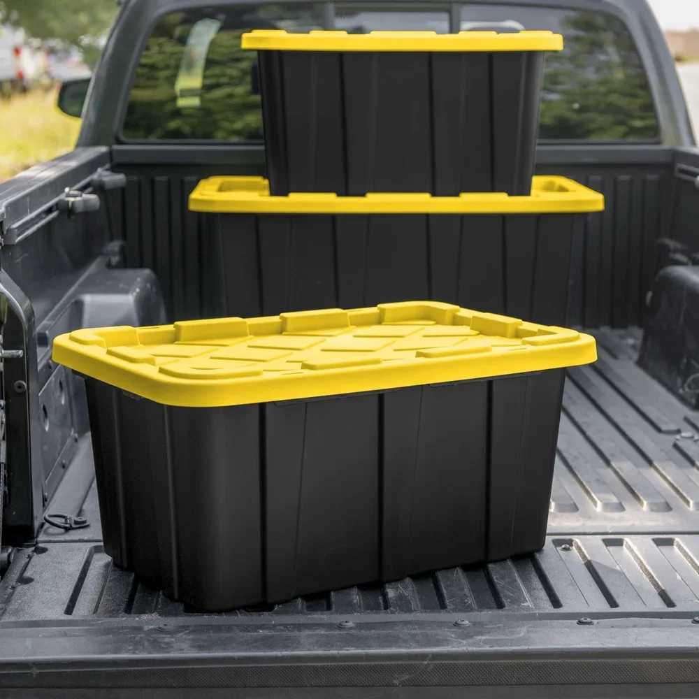 27 Gallon Heavy Duty Plastic Storage Bin with SnapOn Lid Stackable Totes Garage Basement Attic Transport and Organization C251008