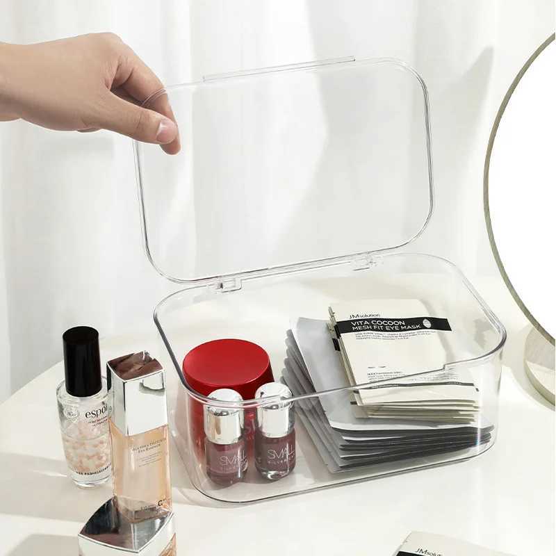 Transparent Acrylic Cosmetics Storage Box with Lid Waterproof Dustproof Jewelry Make Up Organizer for Home Desktop Storage Box C251008