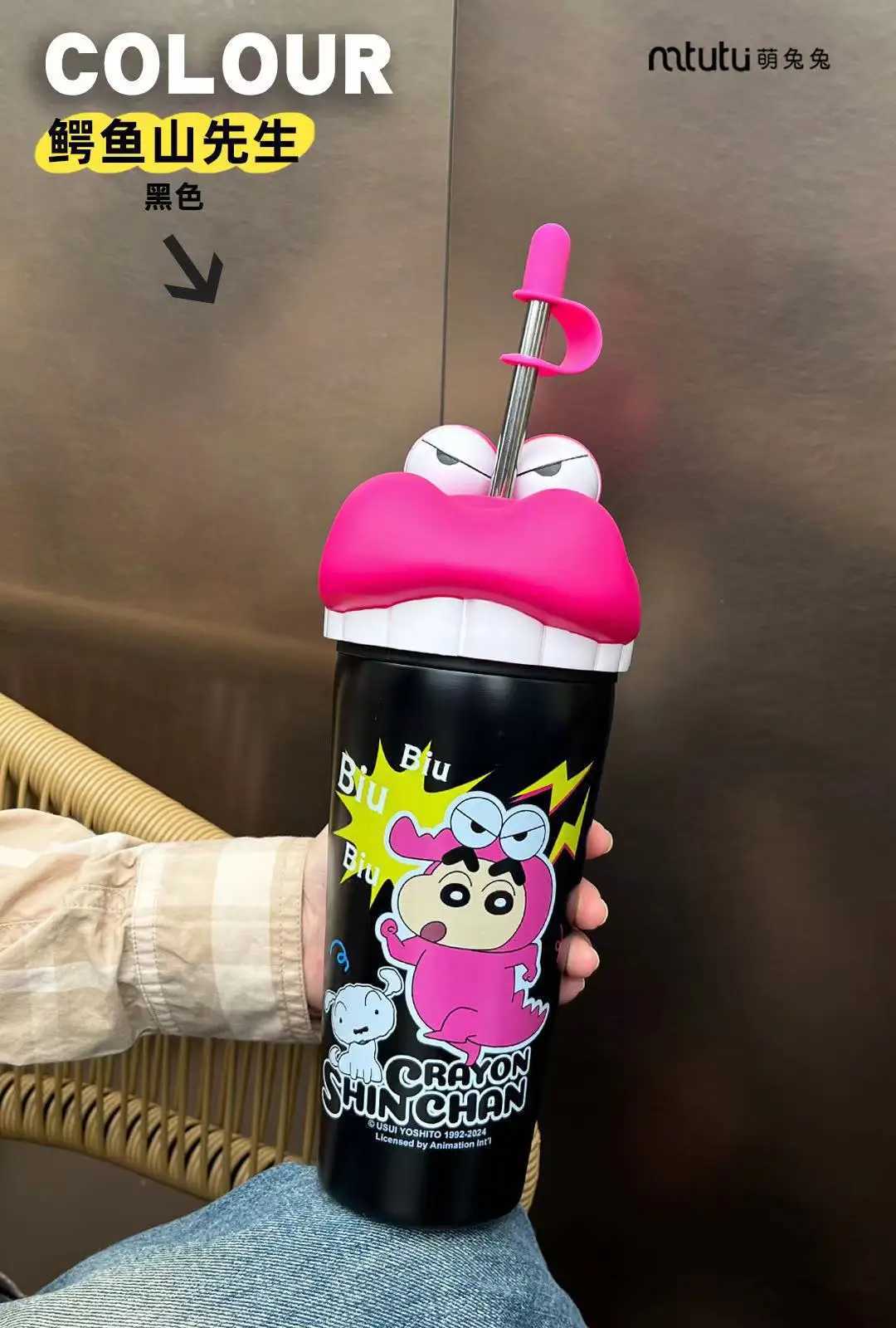 Kawaii Crayon Shinchan Thermos Mug Food Grade Material Stainless Steel Mug Easy to Carry Cartoon Childrens Straw Mug Gifts C251008