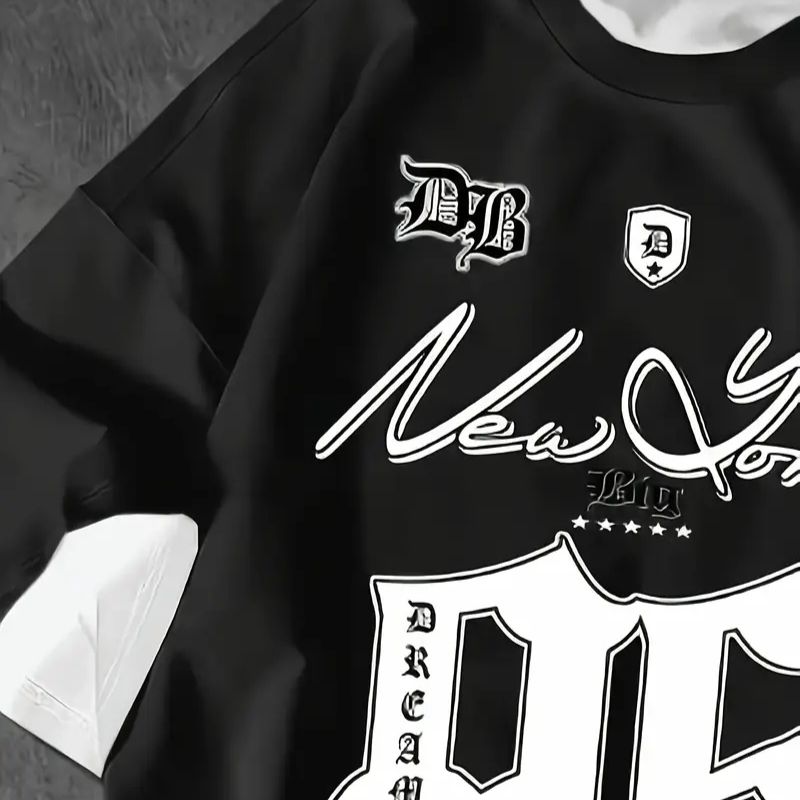 Men's Streetwear Graphic Oversized T-Shirt - Casual Sports Tee with Retro Print-19