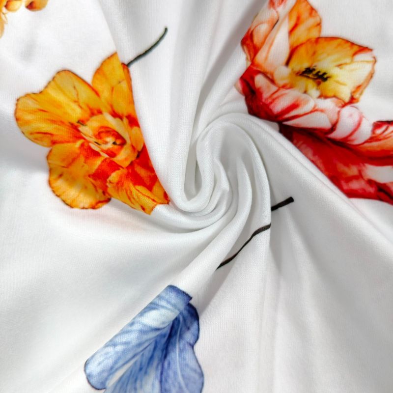 Women's Floral Print Milk Silk Slip Dress Asymmetric Hem Ruffle Trim Vacation Maxi Dress Multi-color-CF52751