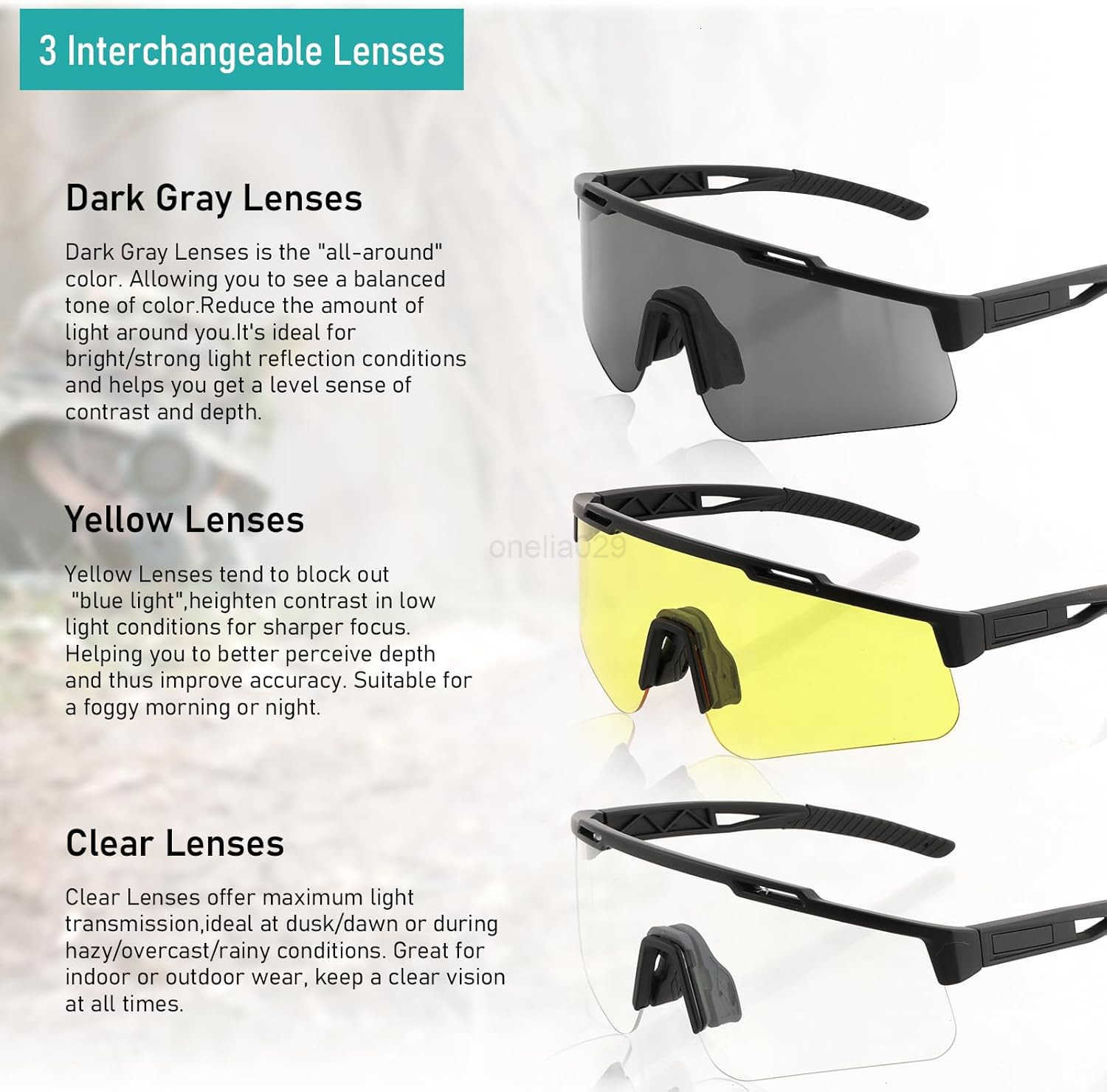 Anti Fog ANSI Z871 Sports Glasses with 3 Interchangeable Lens UV400 Protection Airsoft Goggle W251008