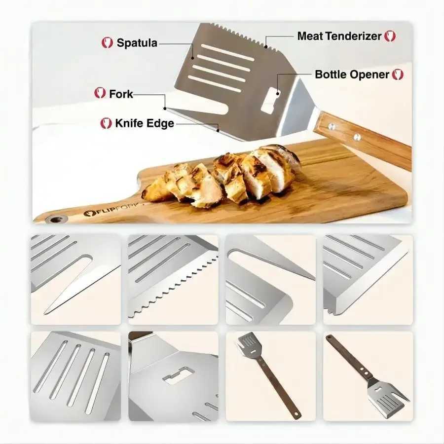 MuqiNush 5In1 Barbecue Shovel Multifunctional Shovel Stainless Steel Wooden Handle Perfect Shovel For Camping And Picnicking J251121