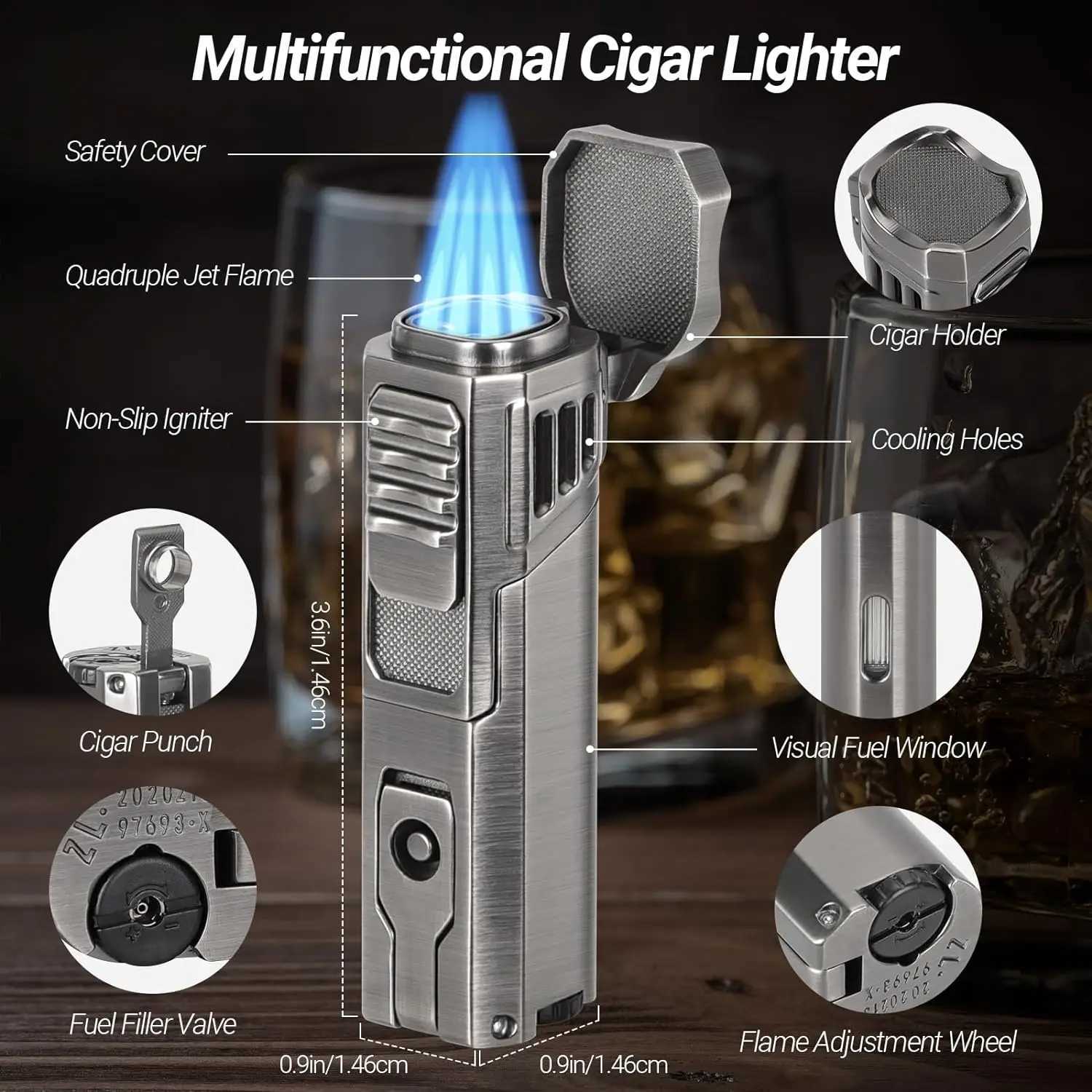USEWIRECigar Travel Humidor and Cigar Set Portable Cigar Case with Humidifier Hygrometer Cutter Cigar Cutter Y251008