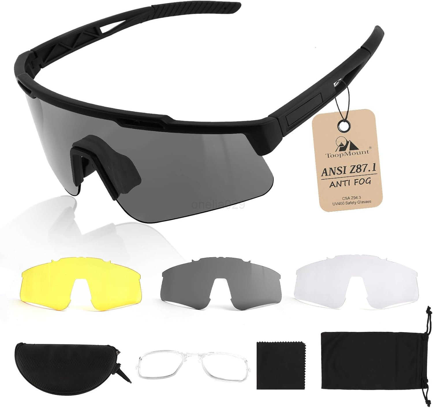 Anti Fog ANSI Z871 Sports Glasses with 3 Interchangeable Lens UV400 Protection Airsoft Goggle W251008