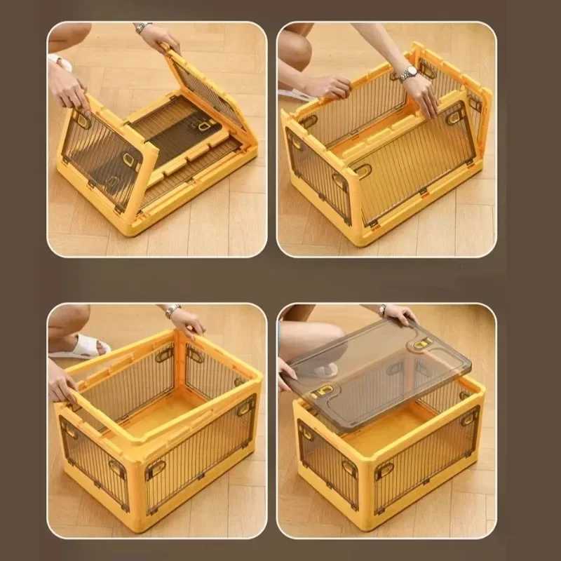 Foldable Storage Box Transparent Large Capacity Organizer with Wheels for Wardrobe Clothes Toys Books Sundries Home Storage Box C251008