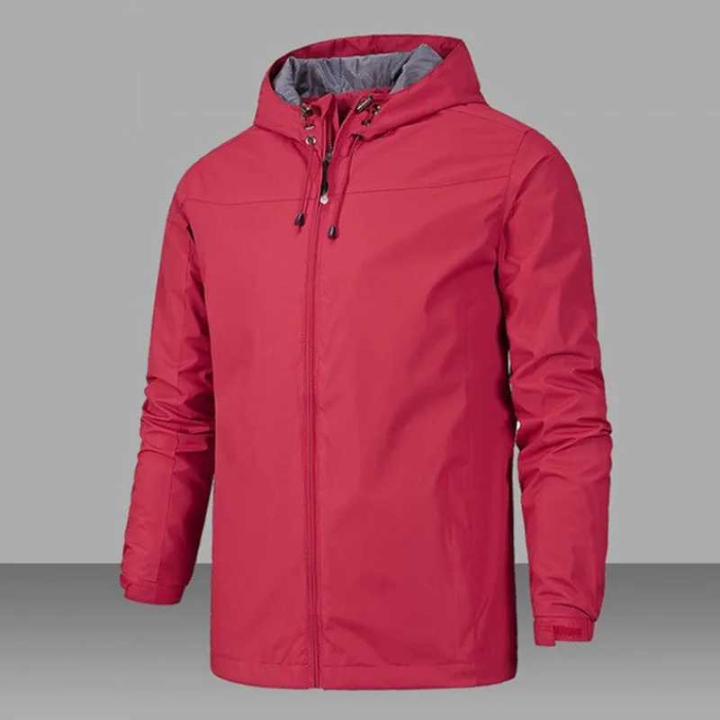 Mens Hooded Soprts Jacket Outdoor Windproof Waterproof Climbing Jackets Man Solid Color Casual Loose Lightweight Zipper Coat J251008
