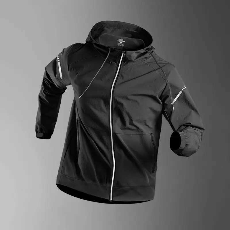 Mens SpringAutumn QuickDry Hooded Jacket for Running Cycling FitnessGymTrackSoccer Basketball Volleyball Badminton J251008