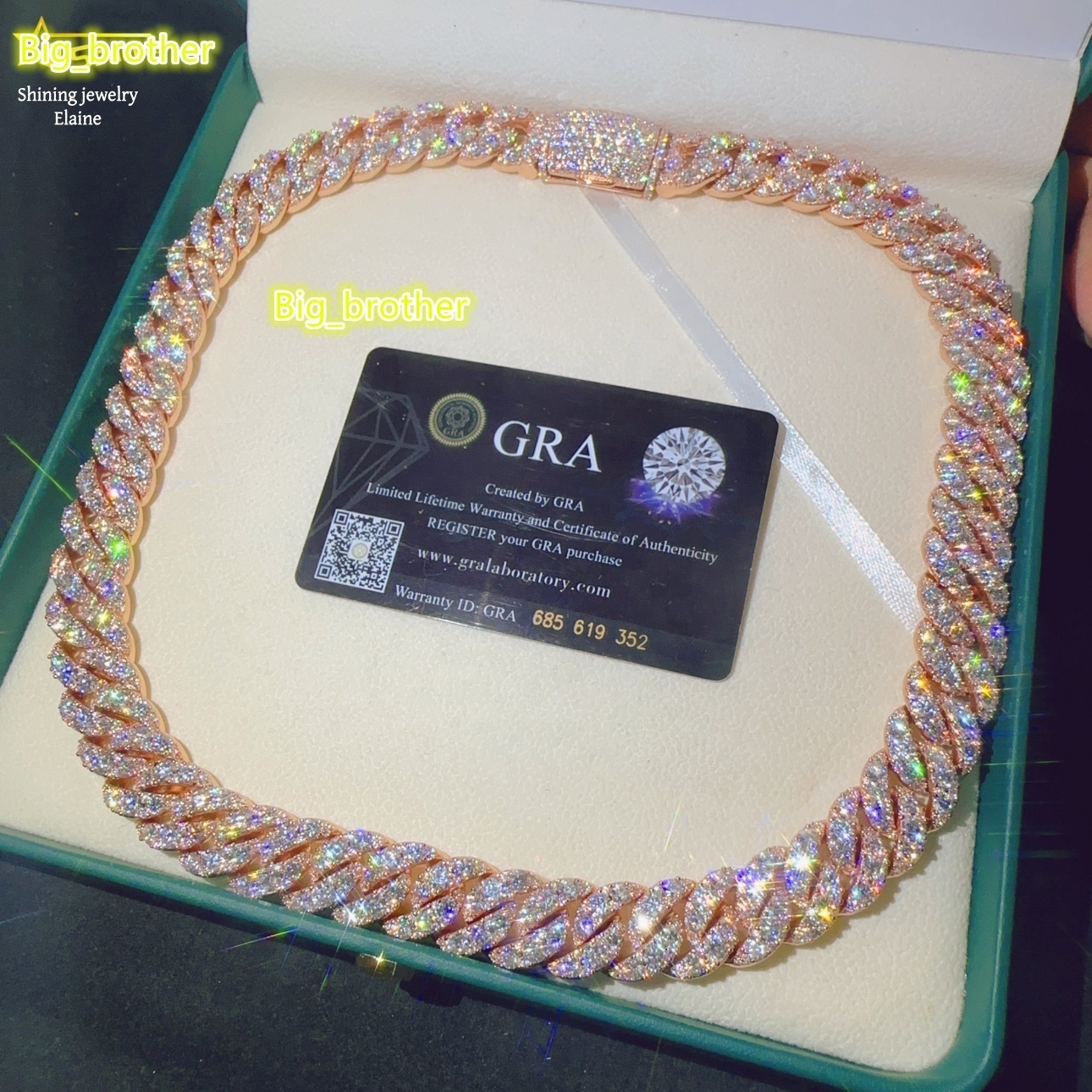 VVS Moissanite Iced Out Custom 925 Sterling Silver Moissanite Hip Hop Fine Jewelry Diamond Miami Cuban Link Chain Necklace