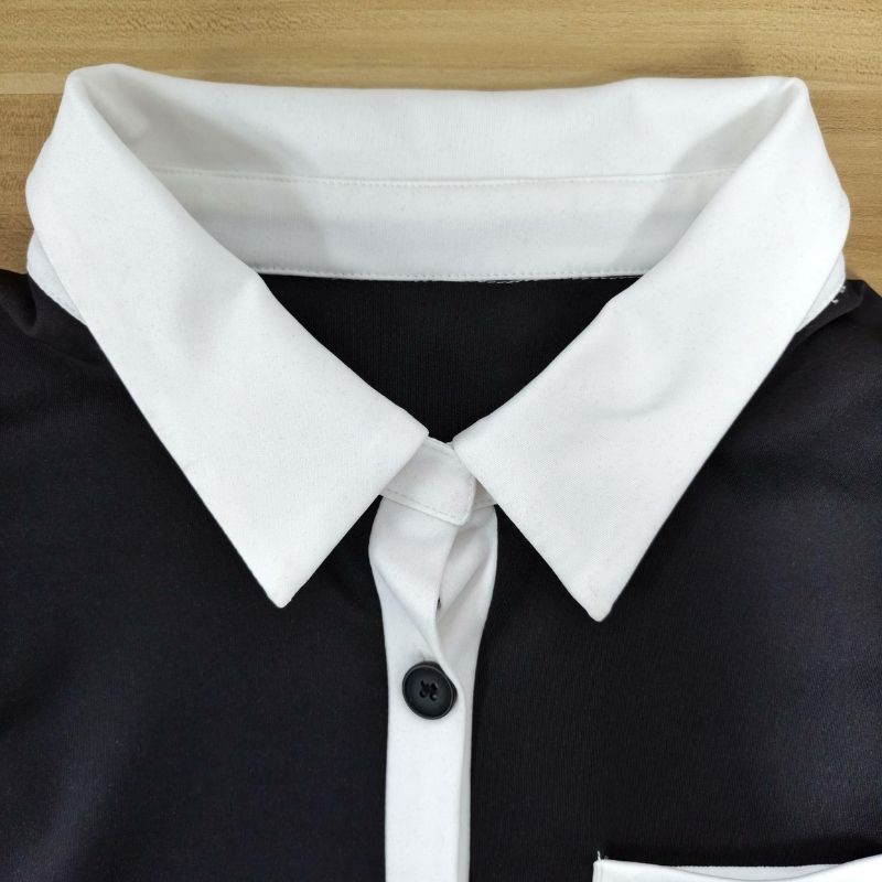 Women's Black White Contrast Collar Jumpsuit Milk Silk Sleeveless Shorts Workwear Style-SZ25121