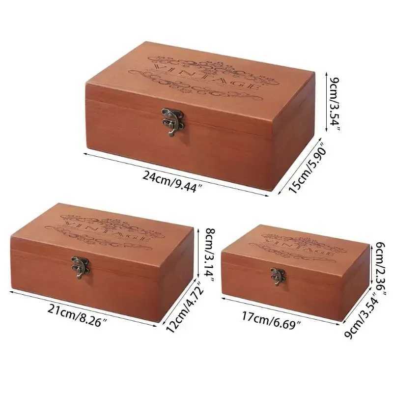 Retro Wooden Lock Treasure Chest Jewellery Sundries Storage Box Case Organizer Ring Vintage Boxes Storage Container C251008