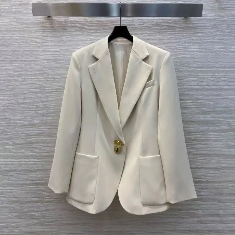 Fall Womens Notch Collar Padded Shoulder One Button Commute Y2K High Quality Fashion Simple Lock Blazer Jacket 2501008