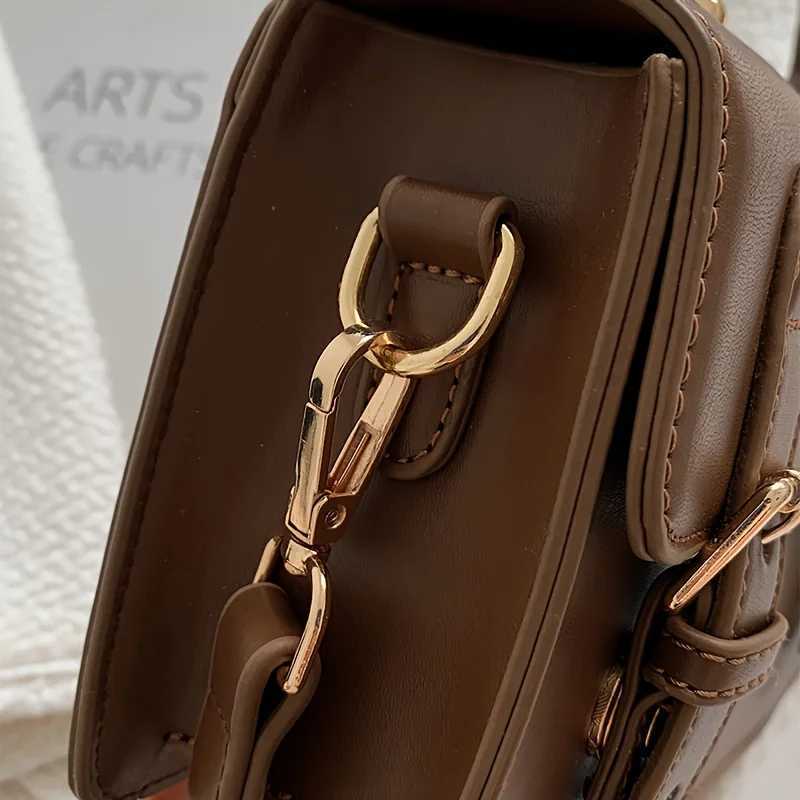 Stylish solidcolor shoulder square bag buckletrimmed flip messenger bag brown wallet homecoming seasonT251007