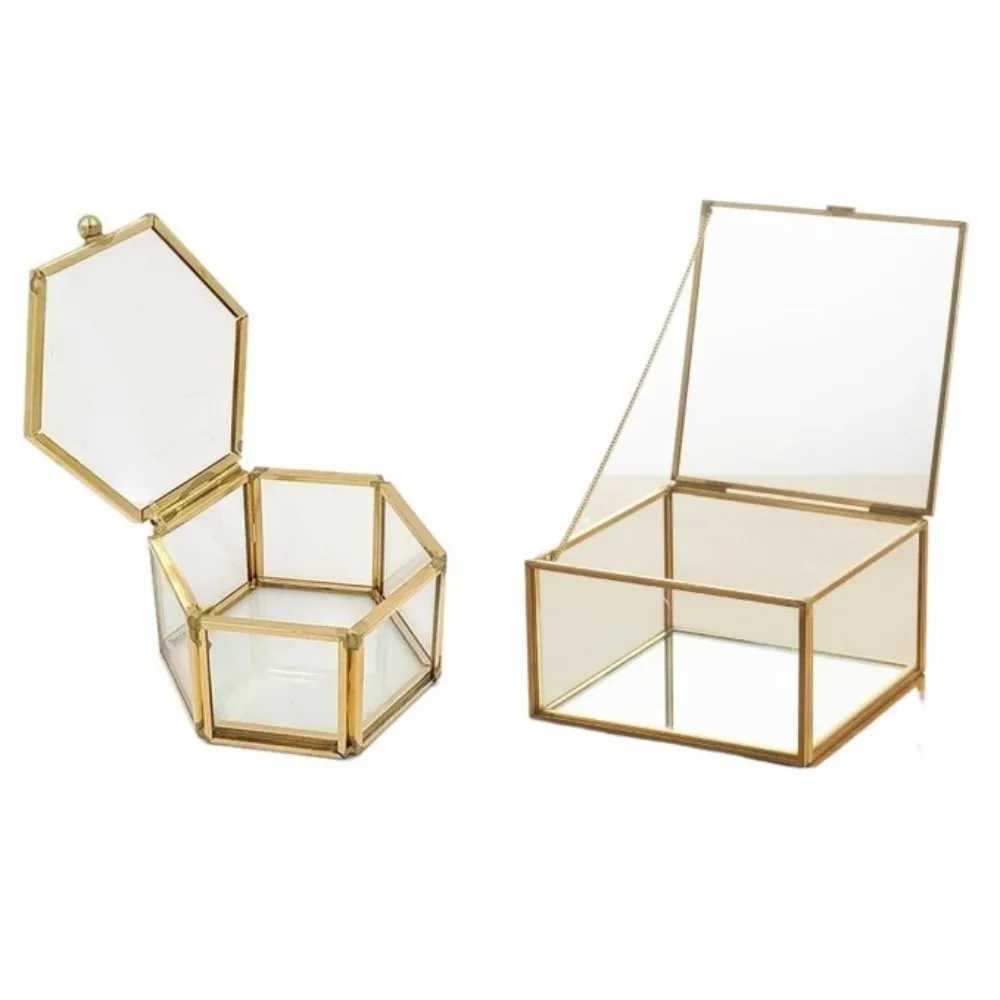 Hexagon Transparent Glass Ring Box Wedding Ring Box Geometric Clear Glass Jewelry Box Jewelry Organizer Holder Tabletop Containe C251008