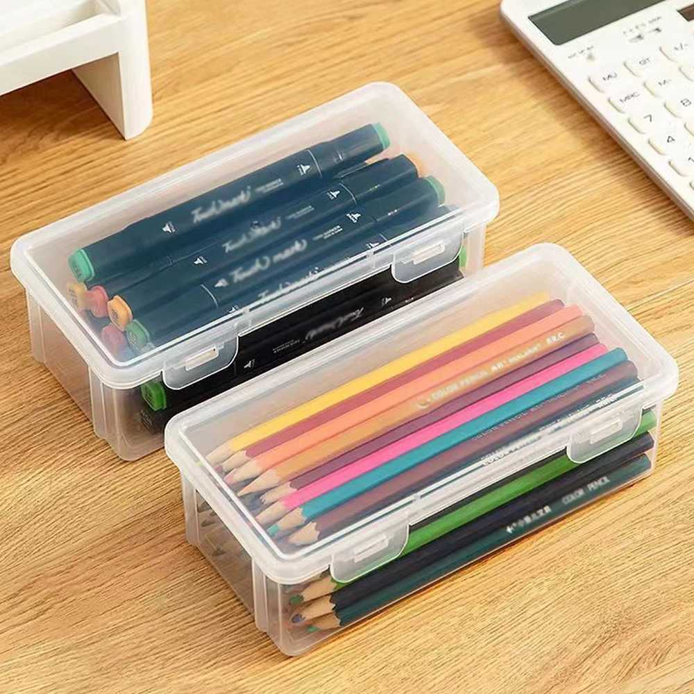 1PC Storage box Transparent stationery pen Childrens crayon pen bag Desktop storage and clutter C251008