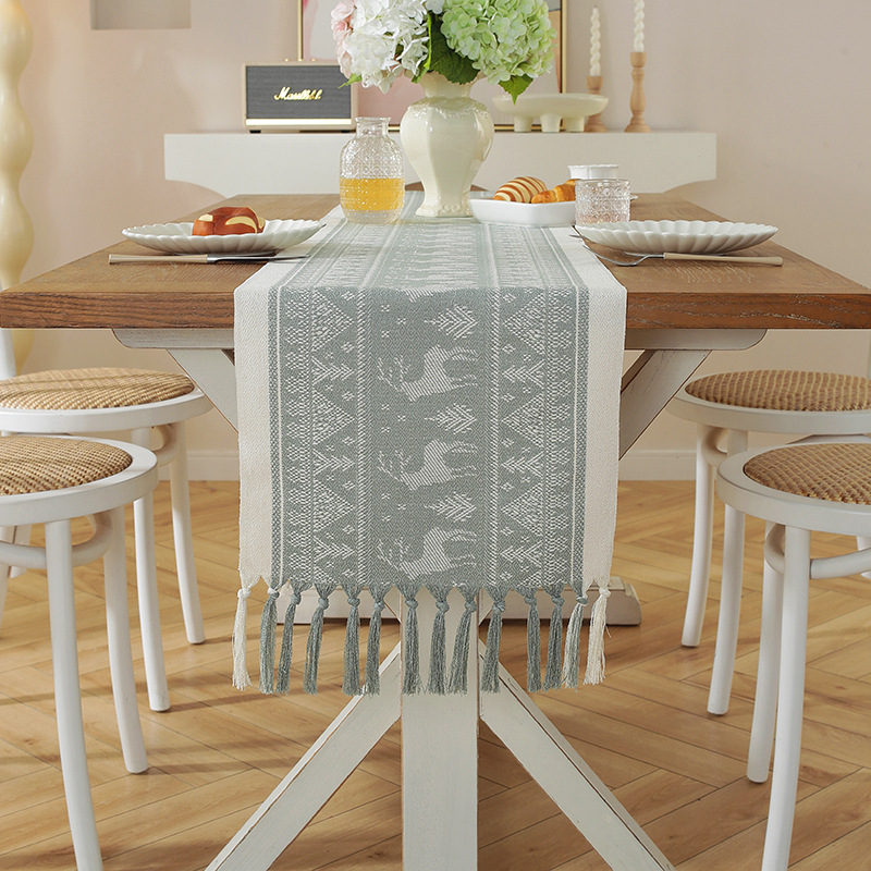 Handmade tassel polyester jacquard table runner tablecloth drawer cover decorative fabric AEJL01