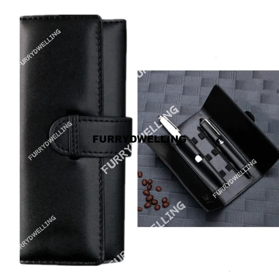 Wholesale Monte Black Dwe74 Leather Case Pen Holder Portable Pencil Bag High Quality Office School Stationery Accessories As Gift