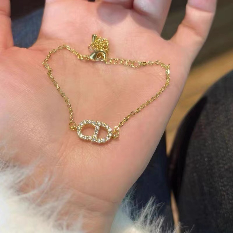 Letter CD Necklace for Women Versatile High-end Simple Light Micro-inlaid Zircon Full Dia Titanium Steel Clavicle Chain Ins Niche