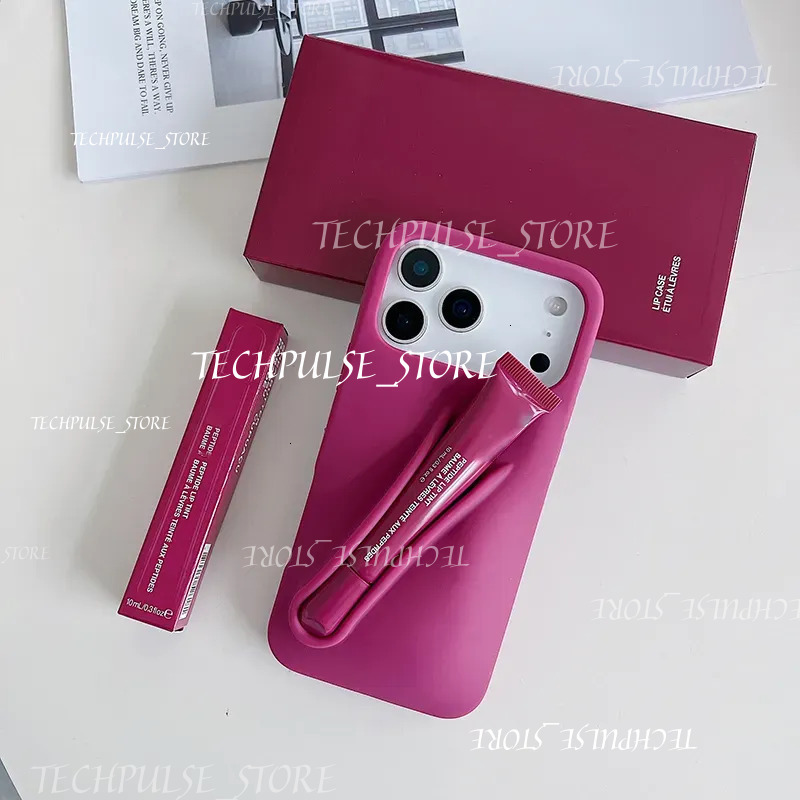 For I17 16 15 Lipstick Portable Lip Gloss Mouth Red tech73 Lipstick Make Up Iphone Phone 14 13 12 Pro Max Bracket Silicone Protective Case