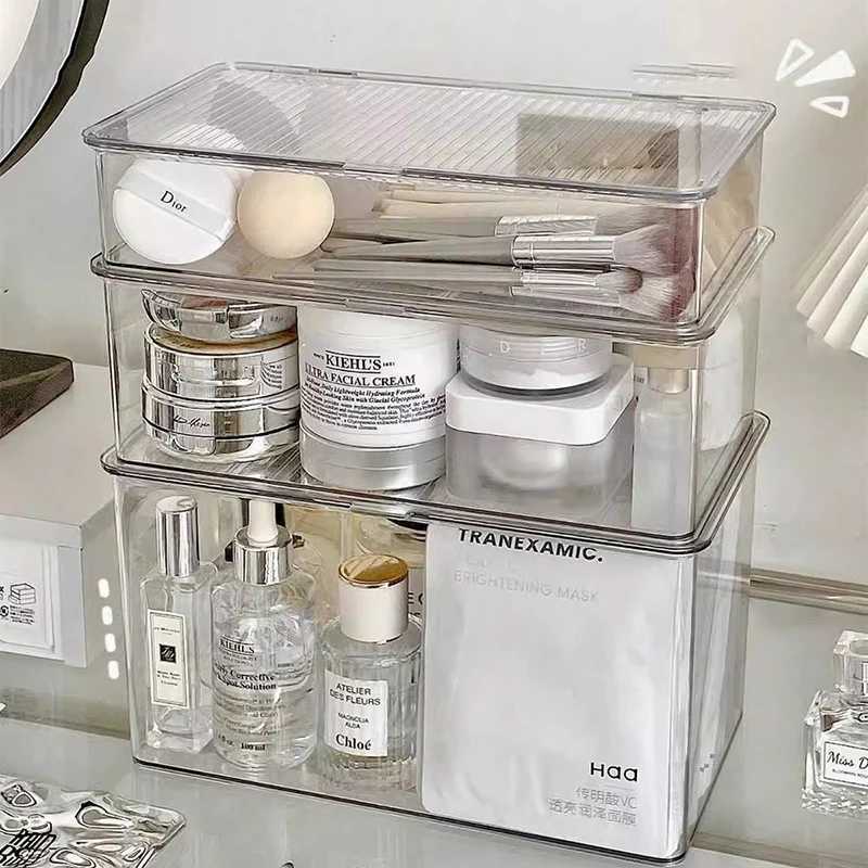 Desktop Storage Box Transparent Desk Stationery Hand Account Storage Box Large Capacity Drawer Cosmetic Organizer Box C251008