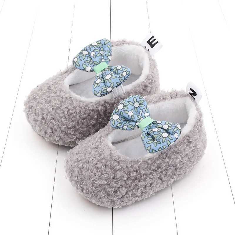 2025 Winter and Autumn Baby Cute First Walking Shoes Bowknot Baby Girls TPR Sole Antislip Soft Coral Velvet Cotton Baby C251008