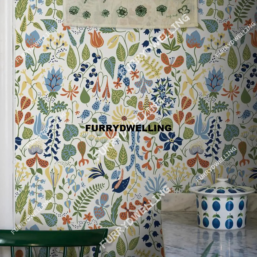 Herbarium Wallpaper With Intricately Drawn Flowers And Dwe74 Leaves Against White Backdrop, Scandinavian Wallpaper