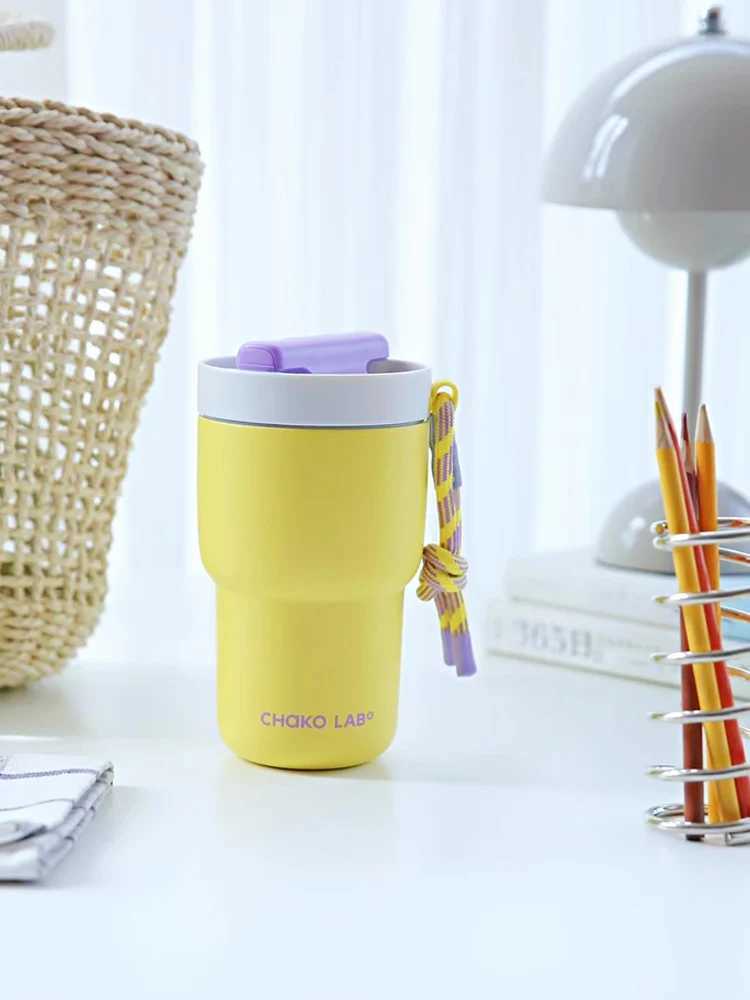 Chakolab 530ML Thermos Cup With Ceramic Inner Pot Straw Coffee Cup Portable Outdoor Camping Water Glasss Birthday Gifts C251008