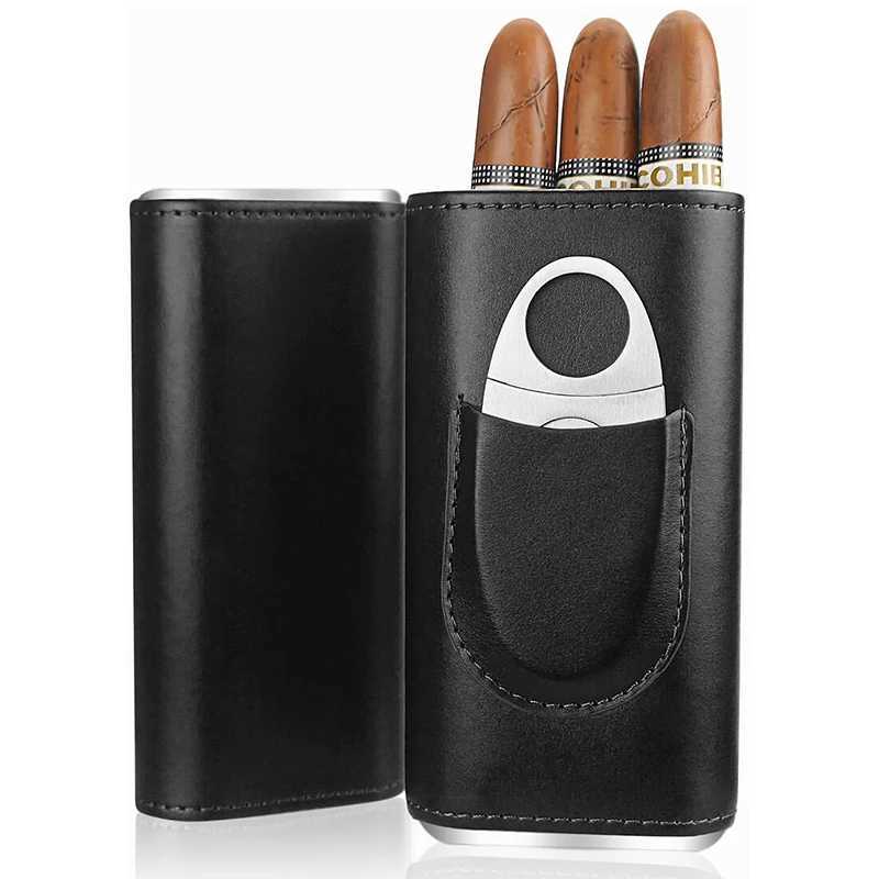 Leather Cigar Case ThreeFinger Cedar Wood Lining Travel Humidors for Cigars Cigar Accessories Y251008