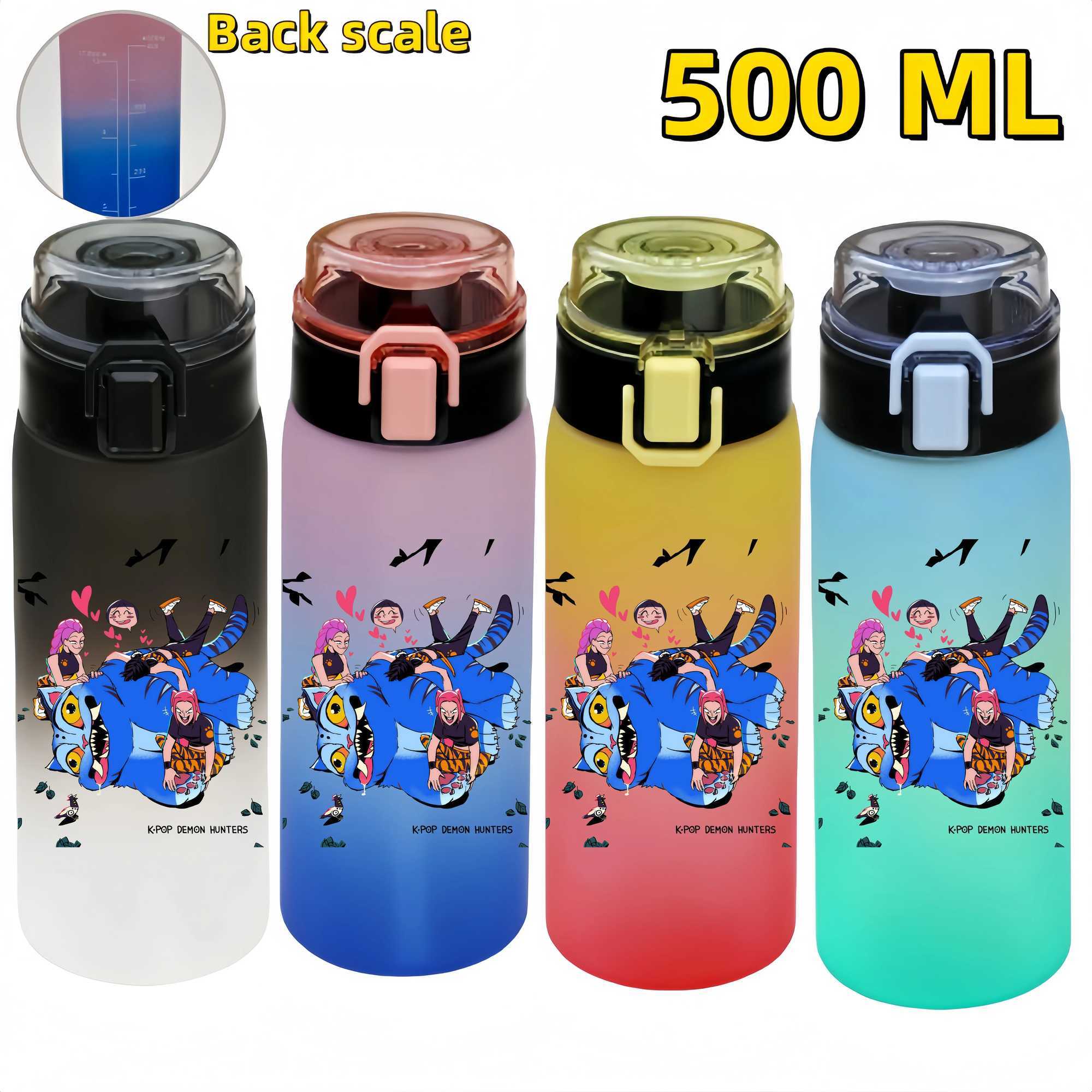 500ML K Pop Demon Hunters Water Bottle Girls Summer Sports Large Capacity Water Bottle Cartoon Figure Printed Plastic Bottles C251008