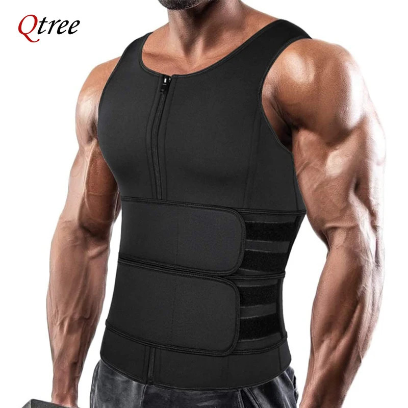 Qtree Body Shaper Fat Tops Men Slimming Weight Loss Belly Trimmer Fitness Corset Waist Trainer Vest with Double Belts 250930