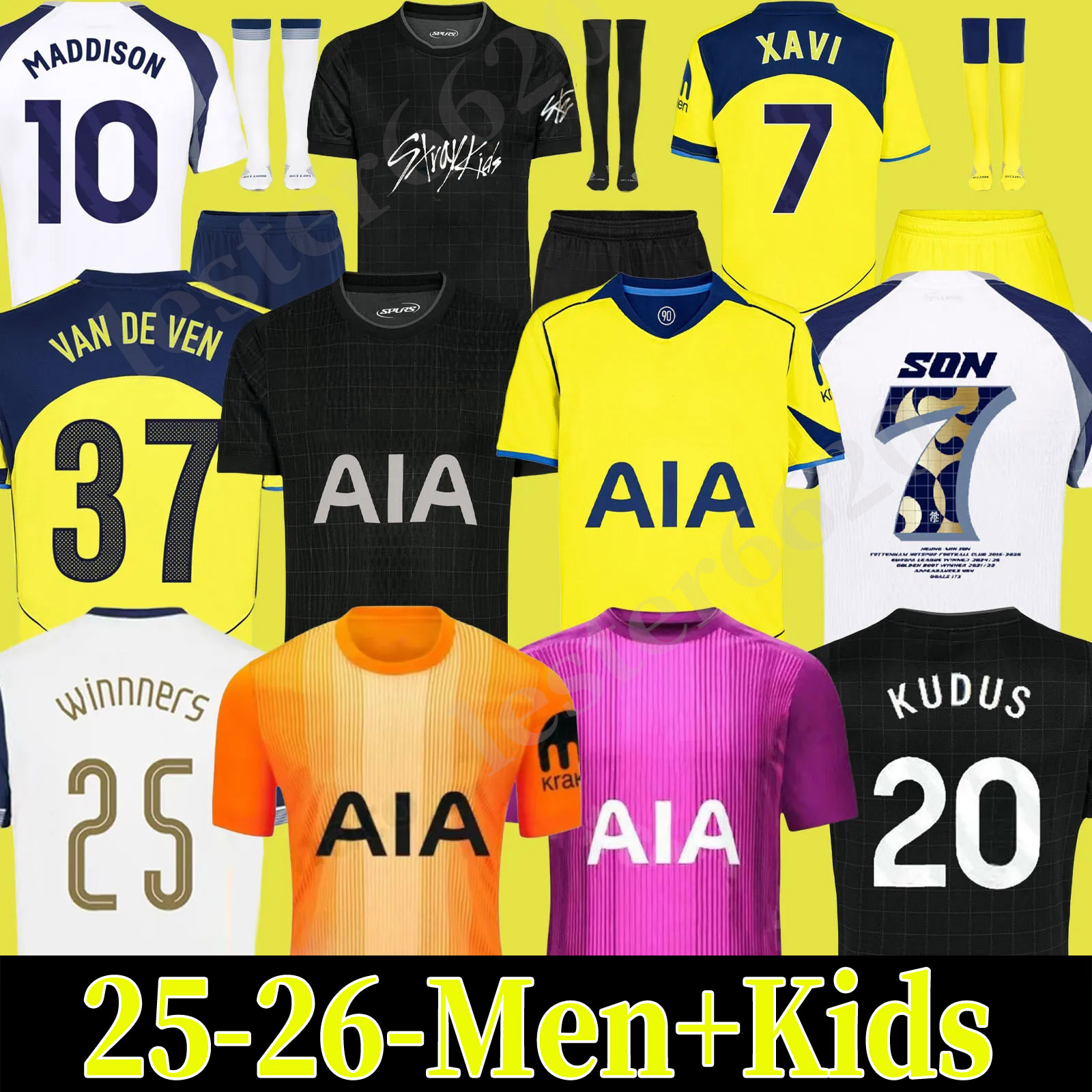 25 26 XAVI SON Soccer Jerseys 2025 2026 Football shirt VAN DE VEN KULUSEVSKI MADDISON VICARIO Johnson GRAY BERGVALL final Winners TEL KUDUS THFC x Stray SIMONS shorts