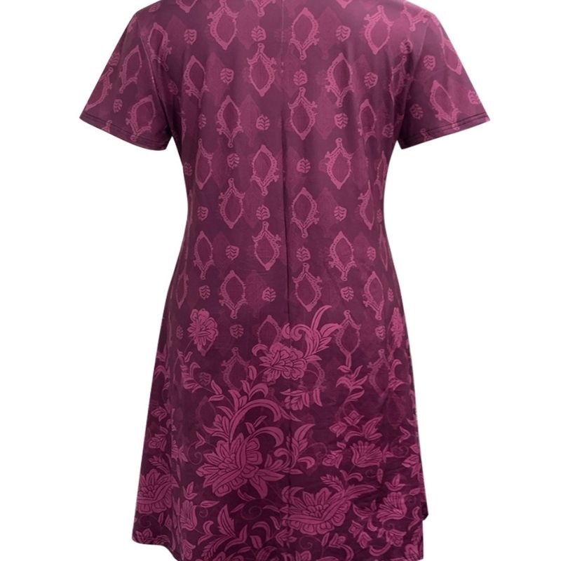 Women's Plus Size V-Neck Short Sleeve Dress Purple All-Over Print Milk Silk Loose Maxi Dress 1XL-5XL-YL25369