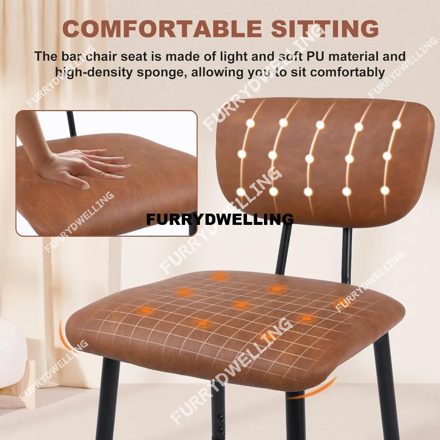 Barstools Dwe74 Set Of 2, Counter Bar Stool - Modern PU Leather Kitchen Island Height Chair With Back & Footrest, Pub Stools