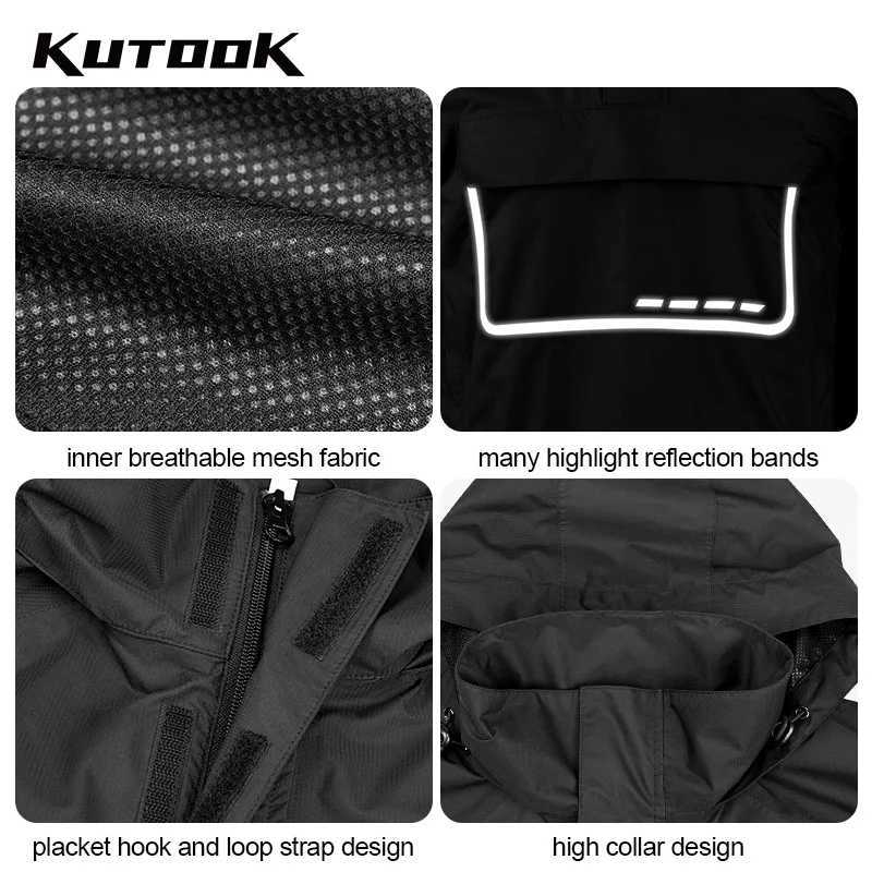 KUTOOK Cycling Raincoat Jacket Waterproof Mens Reflective Raincoat with Pockets Lightweight Breathable Long Sleeve Bike Riding J251008