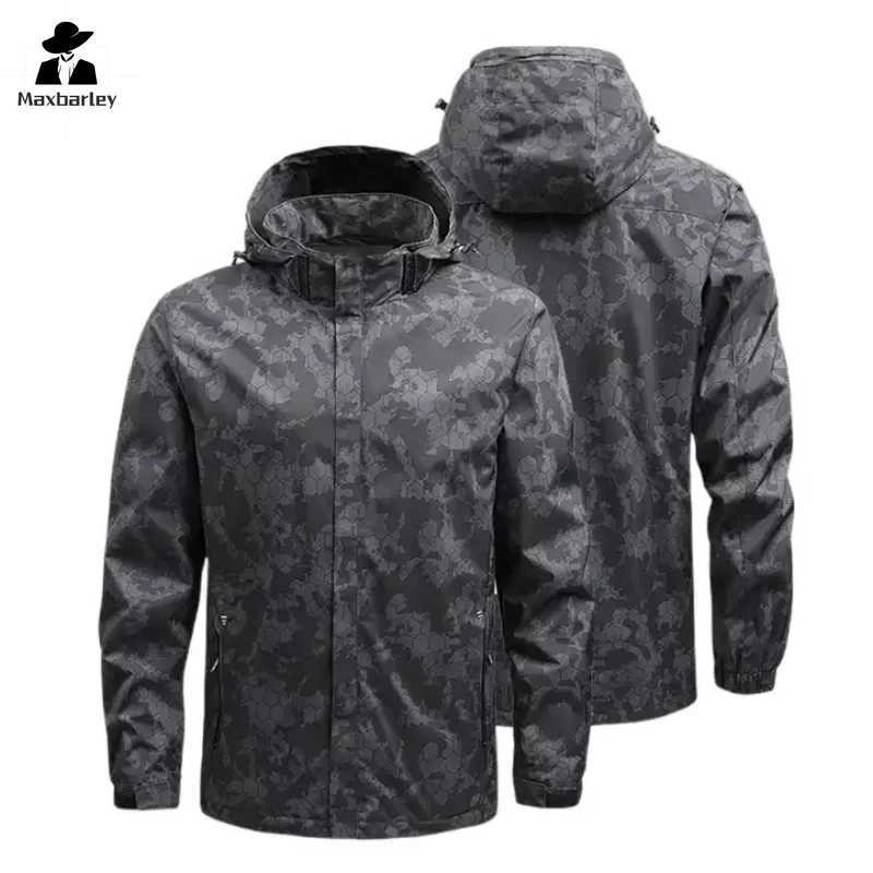 Autumn Casual Coat Men Waterproof Hiking Camping Camo Jackets Outdoor Hooded Windbreaker Jacket For Men Climbing work clothes J251008