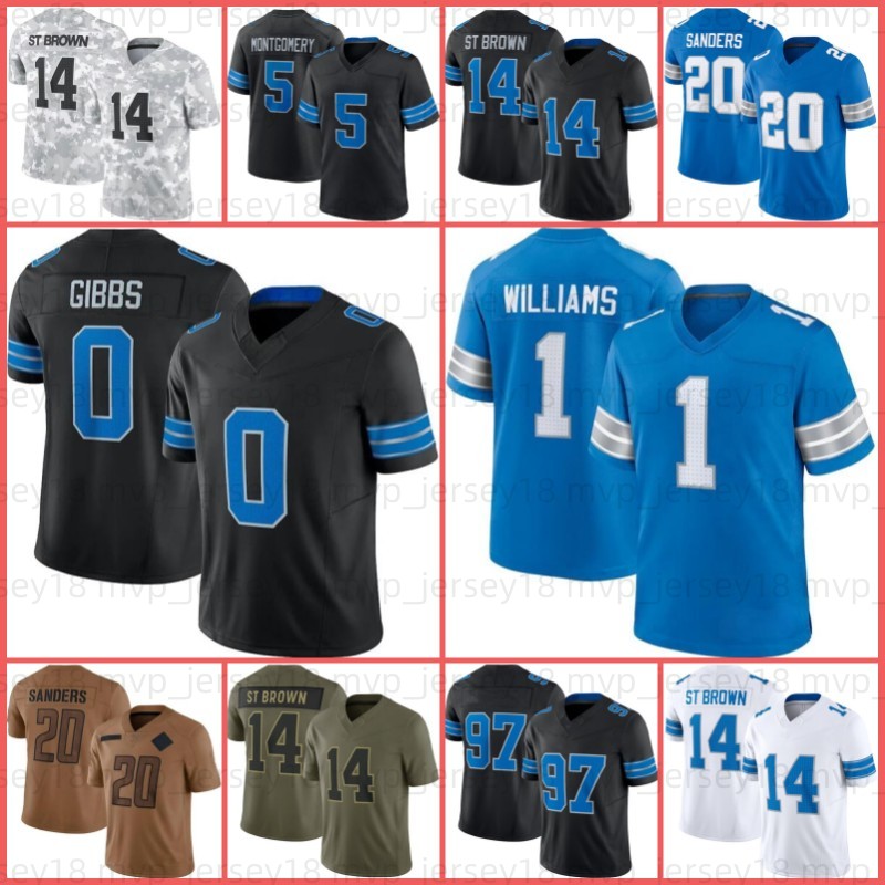 1 Jameson Williams 0 Jahmyr Gibbs Amon-Ra St Brown Football Jersey Barry Sanders Sam Laporta Brian Branch Malcolm Rodriguez Jared Goff David Montgomery Kerby Joseph