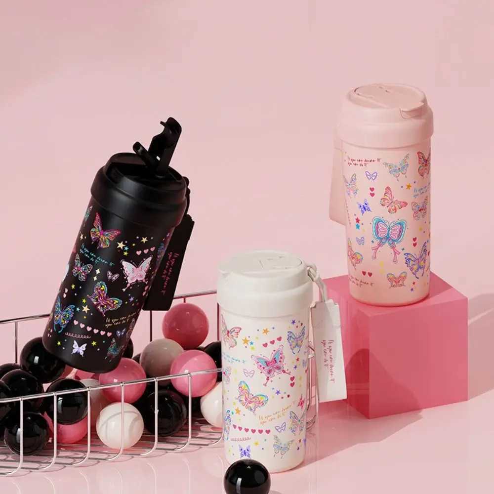 Kawaii 550ML Flask Tumbler Stainless Steel with Tea Strainer Water Cup Butterfly Vacuum Insulateds Cup C251008