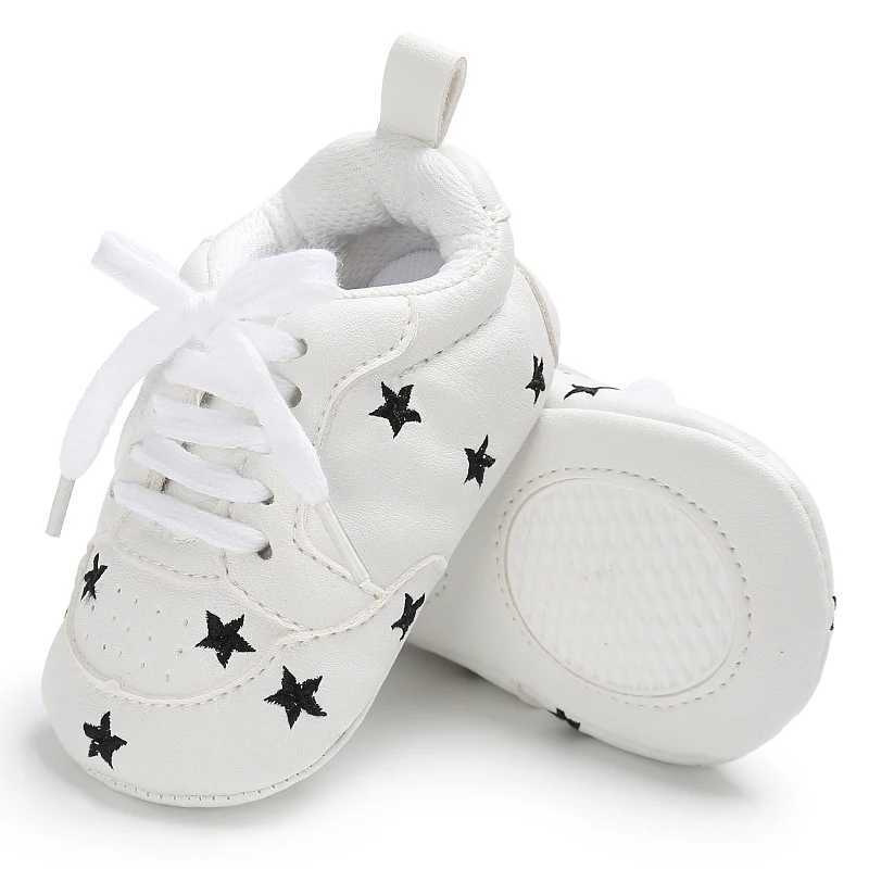 Baby White PU Sneaker Nonslip for Toddler Boys and Girls Cute Embroidery Stars and Hearts C251008