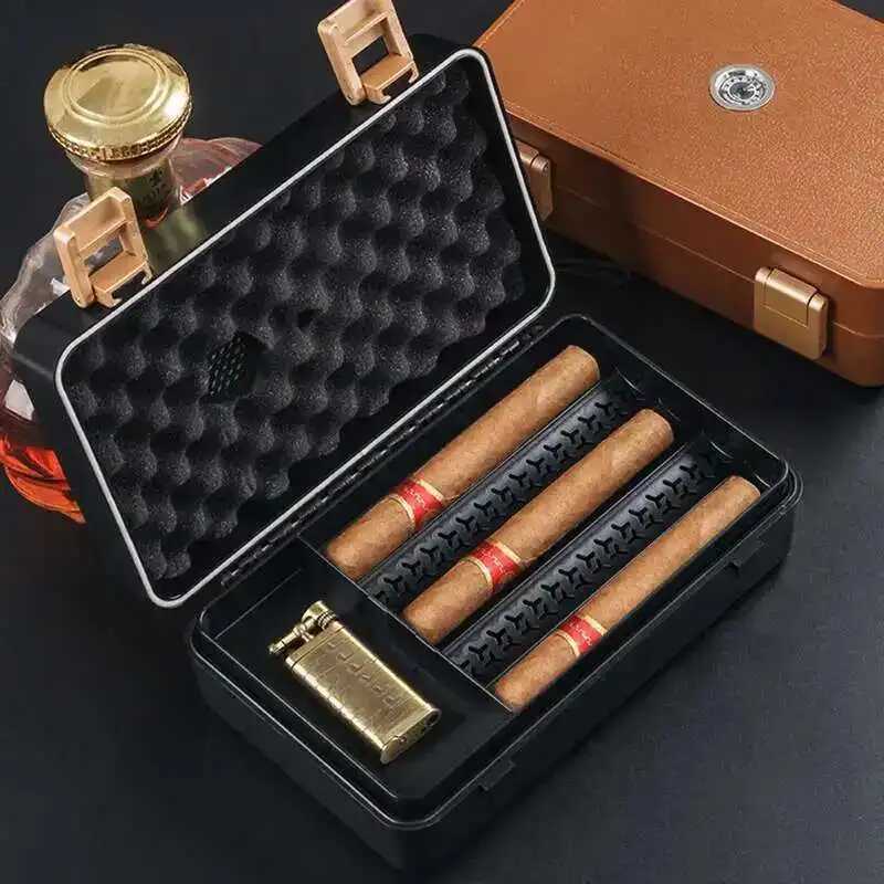 Travel Cigar Humidor With Hygrometer Humidifier Double Layer Design Box For Cigar Accessories Cutter Lighter Hold 810 Cigars Y251008