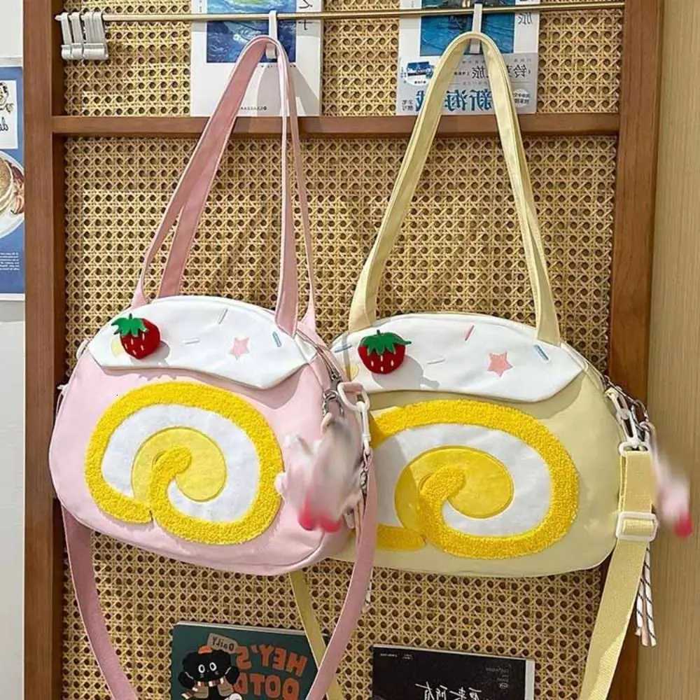 Creative Swiss Roll Strawberry Cake Bag Large Capacity Preppy Style Cartoon Shoulder Bag Plush Toy Doll Crossbody Bag LadyT251007