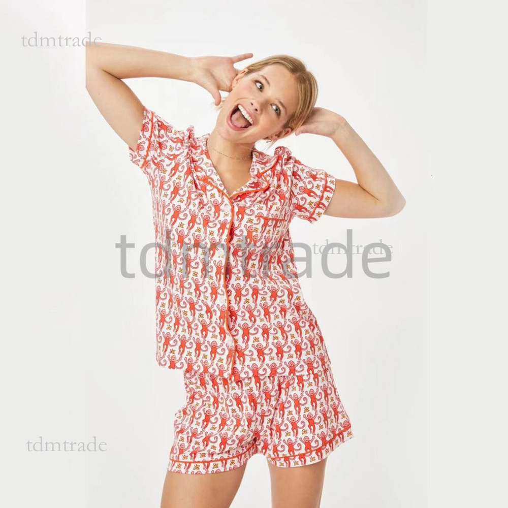 Higher Quality Rollers Rabbits Pjs Set Women 2Pcs Monkey Pajamas Set Short Sleeve Button Down Y2k Loungewear Pjs Pj Lounge Set For Christmas Thanksgiving Gift 426